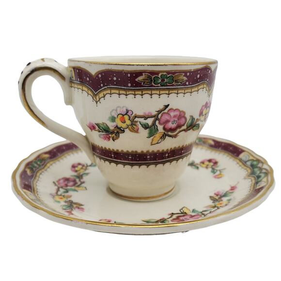 Grindley Demitasse Cup Saucer English China Vintage Floral Pink Red Pattern - Picture 11 of 14